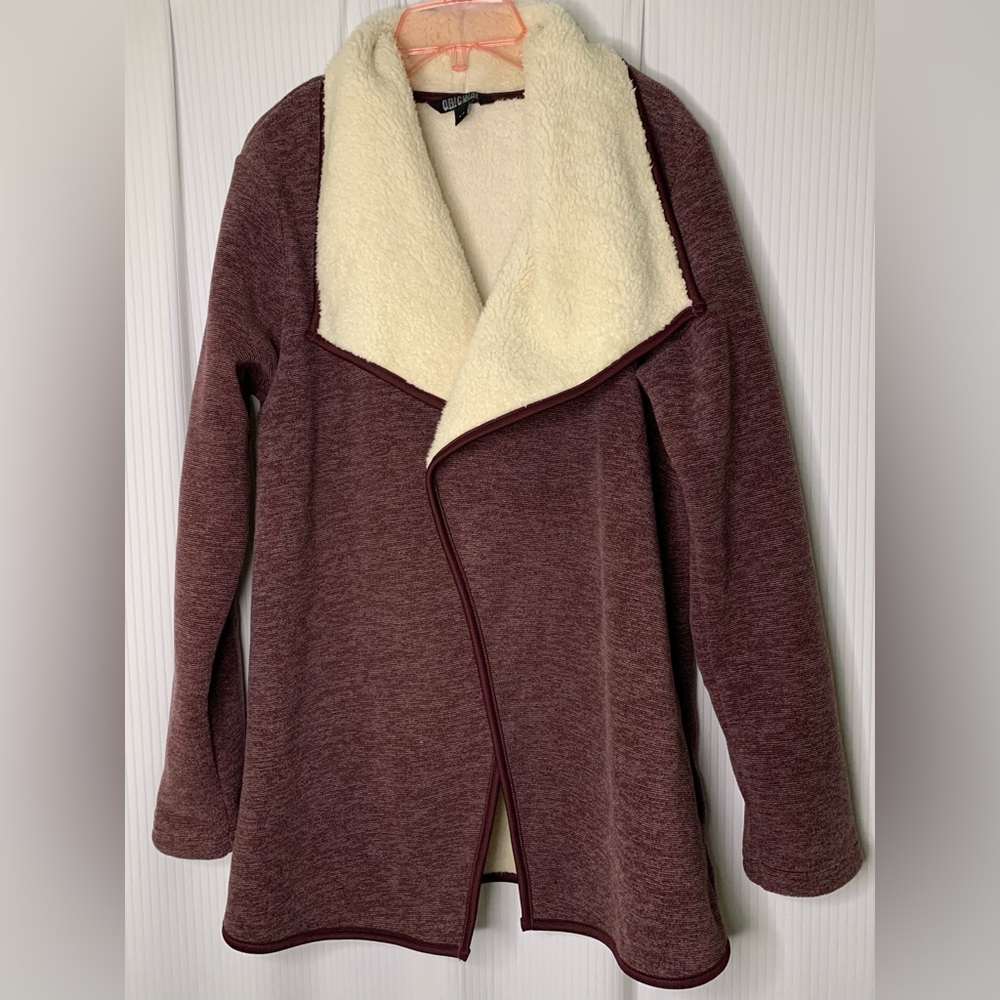 Nicole Miller Original Open Front Cardigan Heather Plum and Cream Large